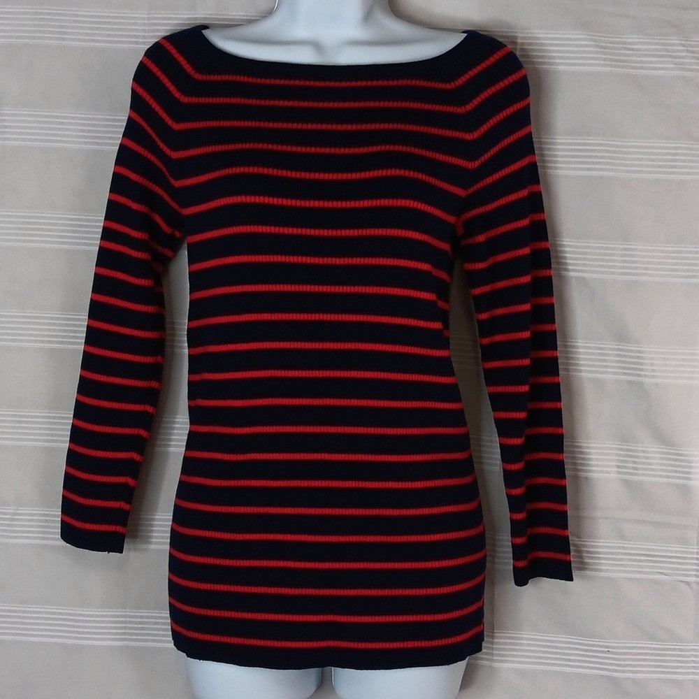 Lauren Ralph Lauren Petites Navy Blue & Red 3/4 Sleeve Sweater Women's Size P/S